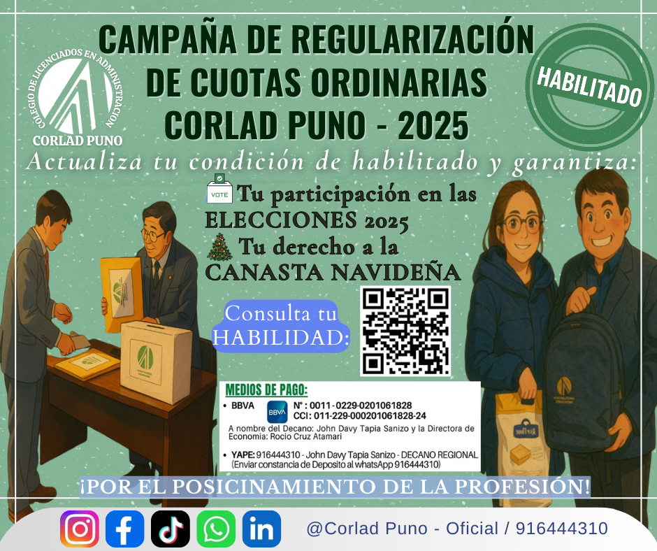 CAMPAÑA DE REGULARIZACIÓN DE CUOTAS ORDINARIAS CORLAD PUNO - 2025